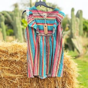 Western Cowgirl Country Fashion Express Colorful Striped Ruffle Sleeveless Dress